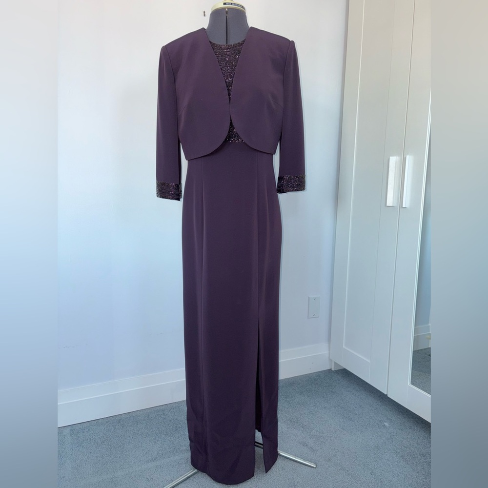 Montage by Mon Cheri Plum Beaded Evening Gown – 2-Piece Set - Size 8